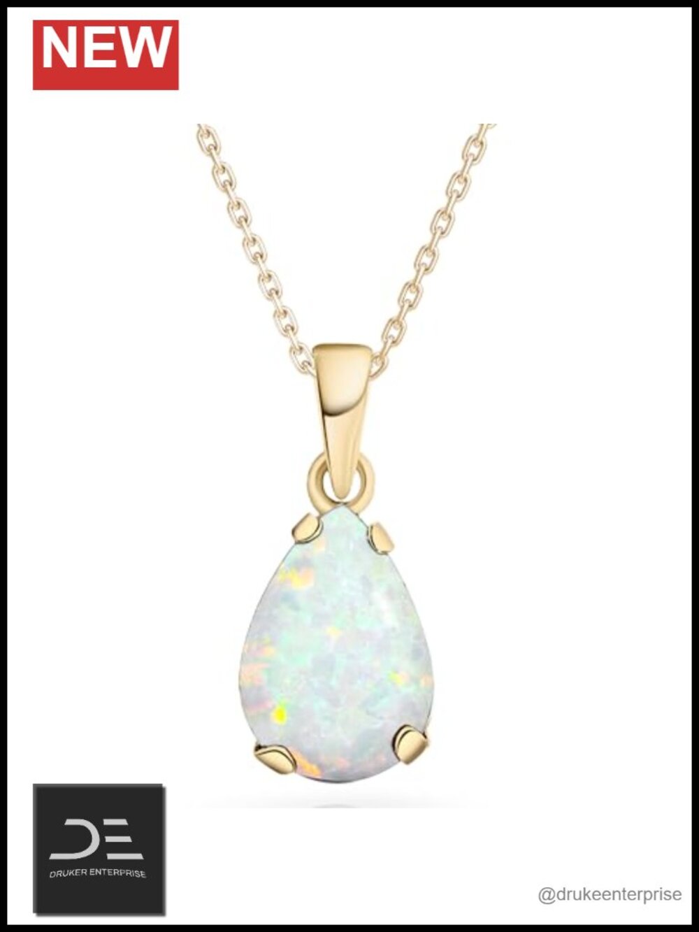 14K Solid Gold Birthstone Pendant Necklace for Women White Opal Teardrop